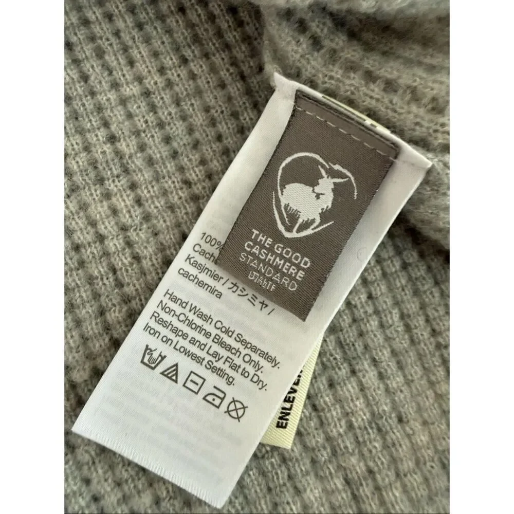 J Crew 100% Cashmere Waffle Knit Thermal Henley Sweater Grey S